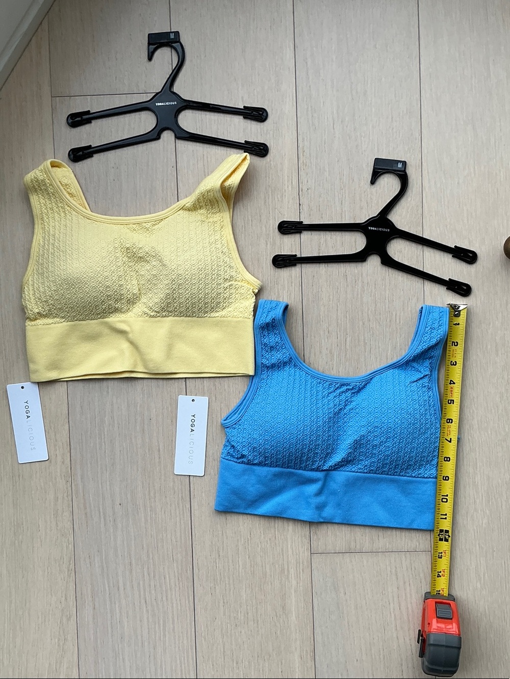 Yogalicious Textured Seamless Crop Bralettes in Yellow & Blue 2 Pack